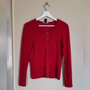 WHBM Red Cardigan Snap Button Front Chic Elevated Office Dressy Casual